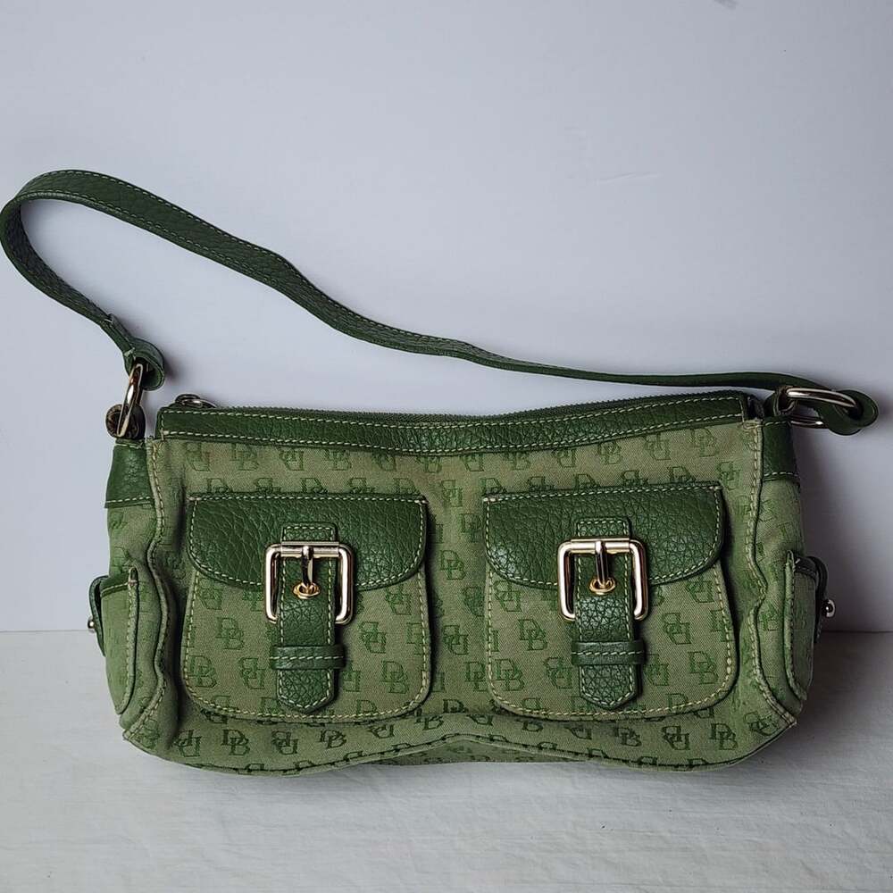 Dooney & Bourke Y2K Signature DB Monogram Double Pocket Shoulder Bag – Green